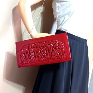 Angie & Lola designer maroon clutch or crossbody bag, 12 x 6 x 1 inch